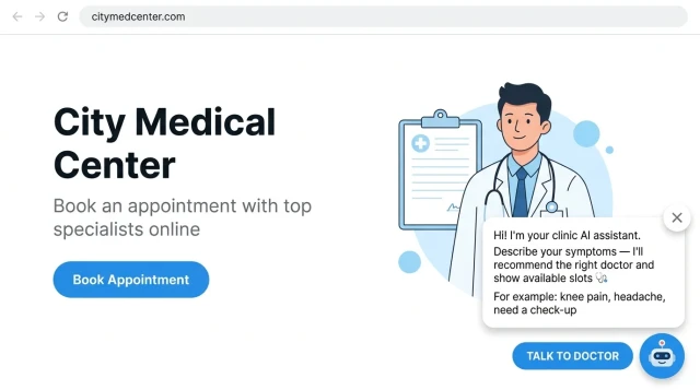 AI chatbot popup trigger on medical clinic website