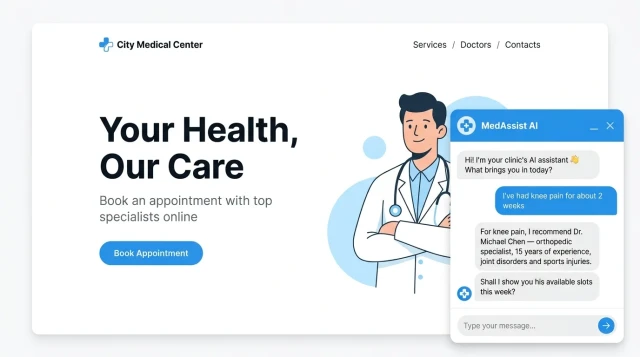 AI chatbot dialog — doctor recommendation on clinic website