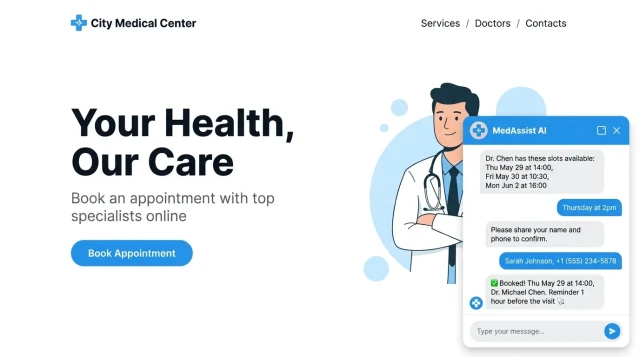 AI chatbot booking confirmation on medical clinic website