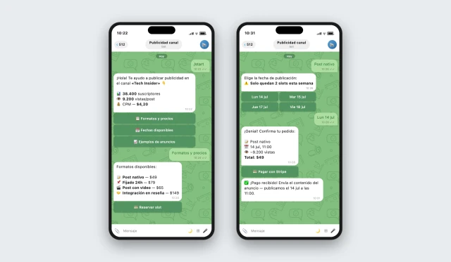 Bot de venta de publicidad en Telegram — Mediakit y reserva de slots